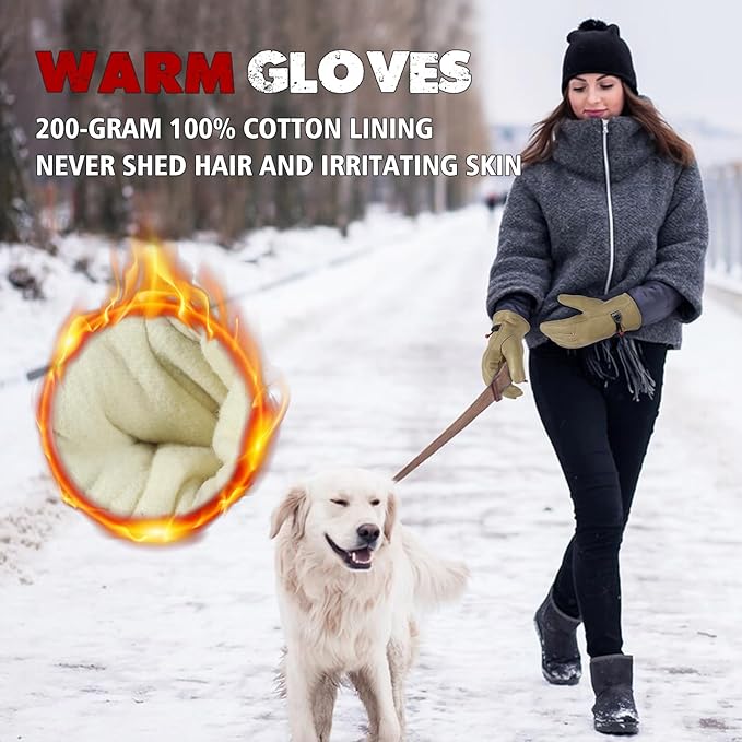 HLDD HANDLANDY Winter Work Gloves, Insulated Leather Work Glove with Abrasion Protection & Thinsulate Lining for Cold Weather