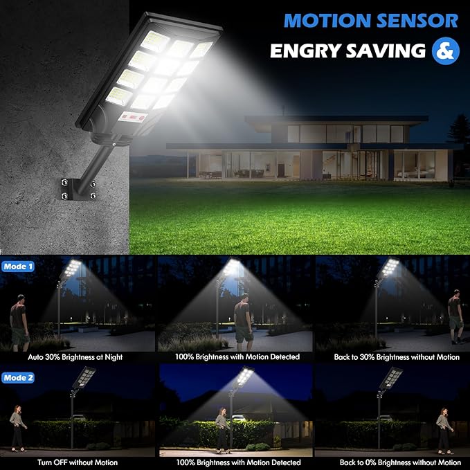 Brightever 4-Pack Solar Street Light Outdoor Waterproof, Motion Sensor Solar Powered Light, Dusk to Dawn LED Solar Parking Lot Flood Light for Outside, Yard, Garden, Path