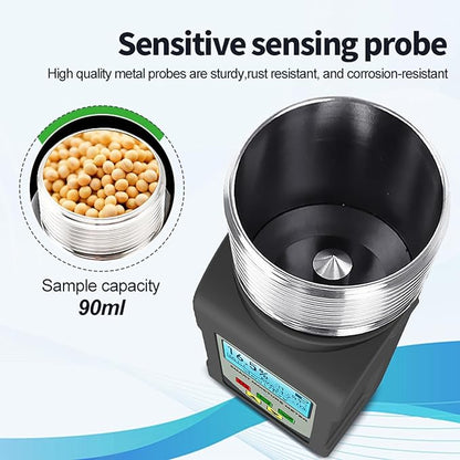Portable Moisture Tester for Grain,25 Grain Moisture Meter with Backlit Digital Meter Readout & Voice Broadcast, Moisture Temperature Tester for Wheat, Soybean, Coffee and More