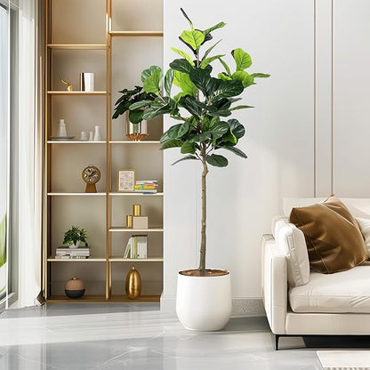 Artificial Fiddle Leaf Fig Tree, 6FT Faux Ficus Lyrata Plant Tall Fake Tree for Home Decor Artificial Tree for Indoor Office Living Room (Fiddle Leaf Fig Tree, 6 FT)
