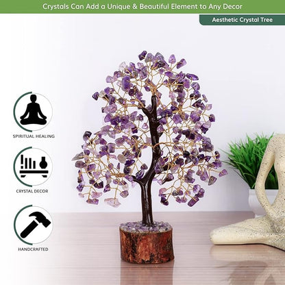 NARIBABU Amethyst Crystal Tree – 10-12 Inch Gemstone Tree with Golden Wire & Wooden Base – Spiritual Gift, Gifts for Her, Healing Crystals Decor, Birthday Gift for Women, Reiki Energy