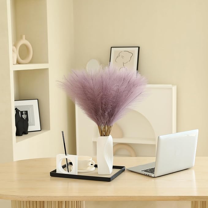 60pcs Purple Pampas Grass - 24 Inch Small Faux Pampas Grass Decor, Artificial Pompas Floral for Vase Filler, Table Centerpieces, Kitchen and House Decor (Purple)