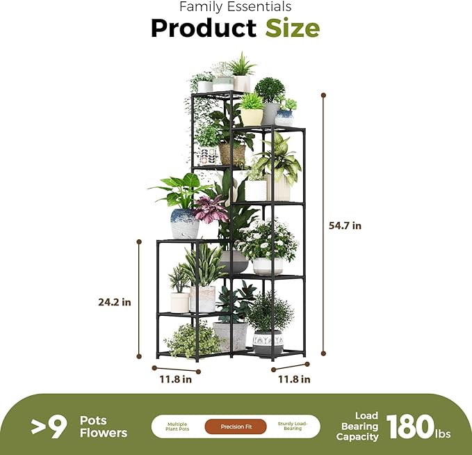 Bamworld Plant Stand Indoor Outdoor Corner Plant Shelf 54.7" Tall Plant Table Metal Large Plant Holder for Multiple Plants Patio Balcony Garden Office Home Decor