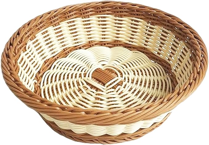 RT&BS Round Wicker Bread Basket, Christmas Food Baskets, Eco-Friendly Sturdy Stackable Fruit Basket for Kitchen, Store, Restaurant, Party (Bicolor, L)