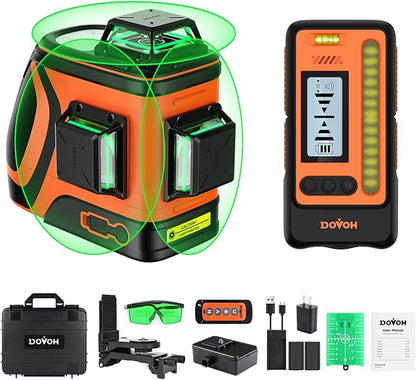 Outdoor Laser Level with Receiver : Daylight High Visibility Laser Level 360 Self Leveling Up To 400ft Long Range High Power Green with Detector Outside Construction Landscaping, H3-360G