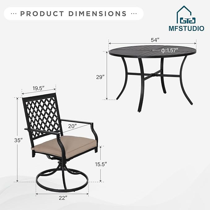 MFSTUDIO Round Patio Dining Set for 6, All Weather Resistant Outdoor Round Table and Chairs Set for Deck, Backyard, Lawn, Garden