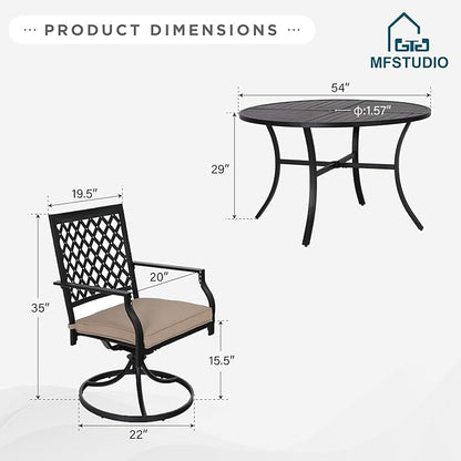 MFSTUDIO Round Patio Dining Set for 6, All Weather Resistant Outdoor Round Table and Chairs Set for Deck, Backyard, Lawn, Garden