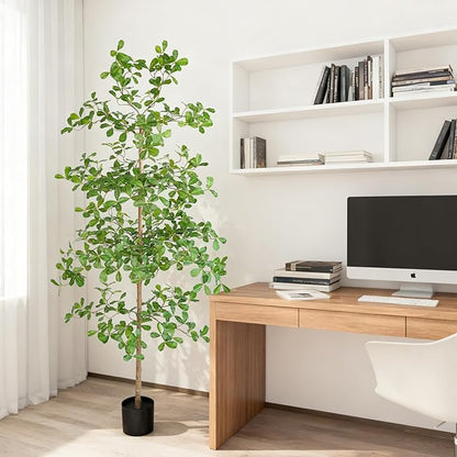 Artificial Black Olive Tree, 6FT Tall Big Leaf Faux Shady Lady Tree with Potted, Fake Olive Tree for Home Decor Indoor