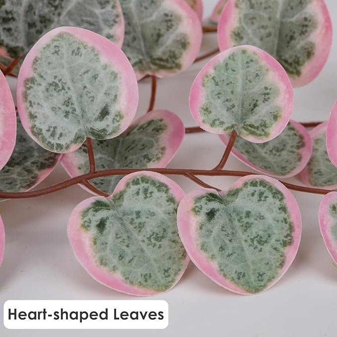 Briful Artificial Hanging Plants with Pot - 17'' Fake String of Heart Plants Faux Greenery for Home, Office, Room, Garden, Balcony, Patio, Front Door Decor