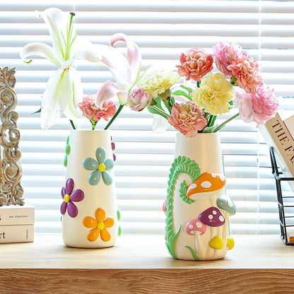 GUGUGO Pastel Mushrooms Vase for Flower, 8-Inch-Tall Rainbow Funky Mushroom Decor, Eclectic Vases for Flowers, Unique Colorful Decorative Vase, Cute Room Decor Aesthetic
