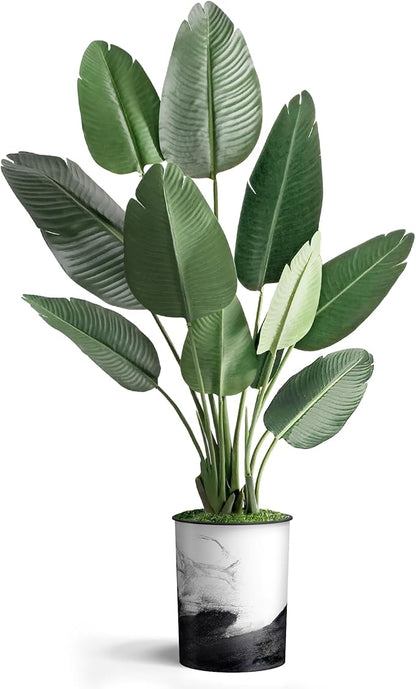 Artificial Tree in Contemporary Planter, Fake Bird of Paradise Silk Tree for Indoor and Outdoor Home Decoration - 58" Overall Tall (Plant Pot Plus Tree)