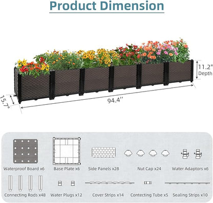 Large Raised Planter Box Outdoor Self Watering 94.4"x15.7"x14.2", Deep Raised Garden Bed - Elevated Garden Box with Drainage Plug, Rectangular Garden Planter Perfect for Patio Balcony Deck