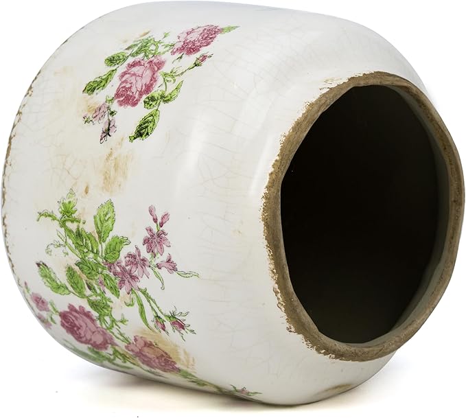 Ceramic Pot for Plant,Crackle Glaze Vintage Plant Pots with Drainage Hole,5.51inch Corrugated Surface Planter for Indoor (Pink)