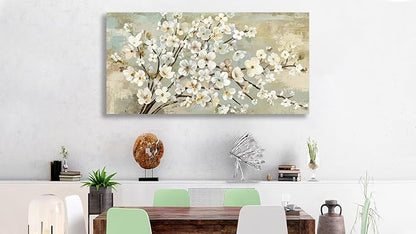 arteWOODS Flowers Canvas Wall Art - Beige Flower Branches Pictures Wall Decor Rustic Brown Botanical Painting Artwork Elegant Floral Prints for Living Room Bedroom Home Decor Ready to Hang 48 x 24in