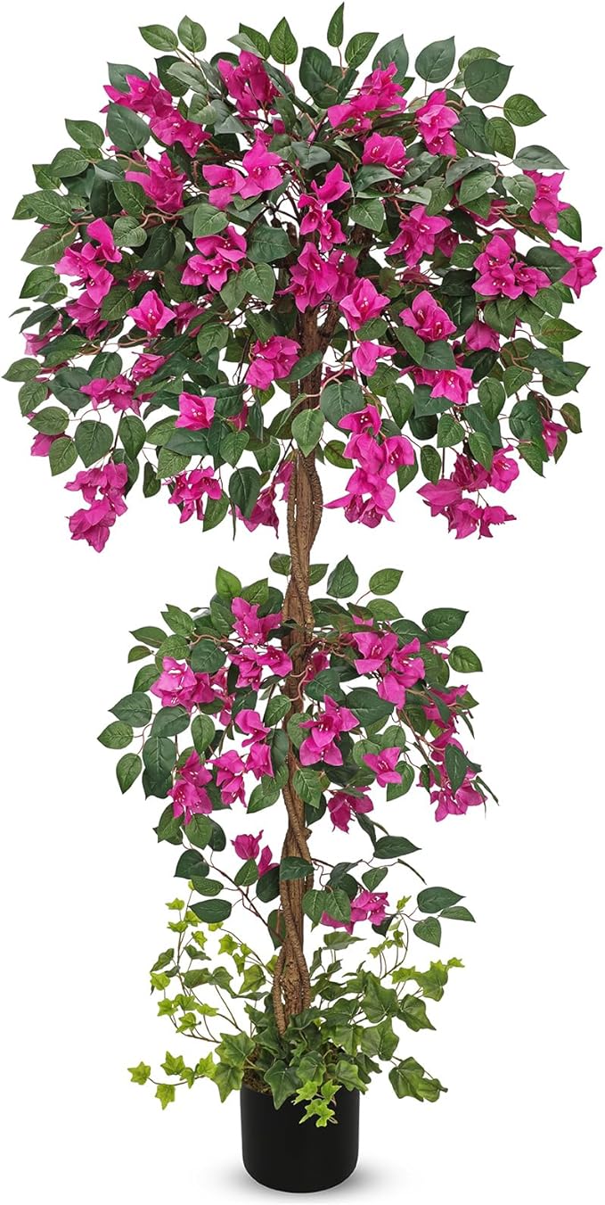 Briful 4.92FT Artificial Bougainvillea Tree in Pot – Faux Silk Bougainvillea Floral Tree Decorative Pink Fake Trees for Home Office Living Room Indoor Outdoor Décor