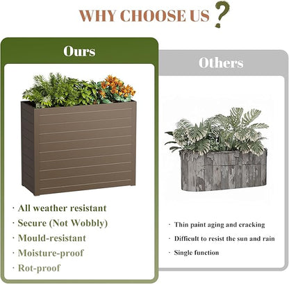 Outdoor Planter Box, Large Rectangular Planter with Removable Drip Tray, Suitable for Indoor or Outdoor Patios/Porches, Ideal for Planting Plants, Flowers, and Gardening (Brown)