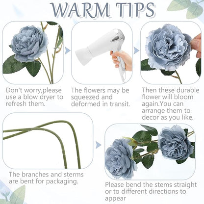 36 Bundles Artificial Flowers Peonies Roses Fake Bouquet for Wedding Bridal Shower Valentine's Day Decorations Fake Floral Arrangements Table Centerpieces Home Decor(Dusty Blue)