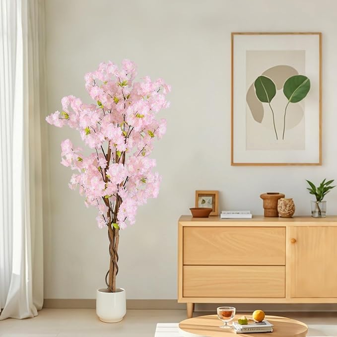 Safeplus 2 Pack 5FT Artificial Cherry Blossom Tree with Pink Flowers for Indoor Outdoor Décor