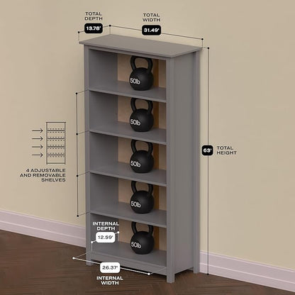 From the Tree Furniture Solid Pine Wood Bookcase – Tall Bookshelf with 4 Adjustable Shelves for Home, Office & Kids Room