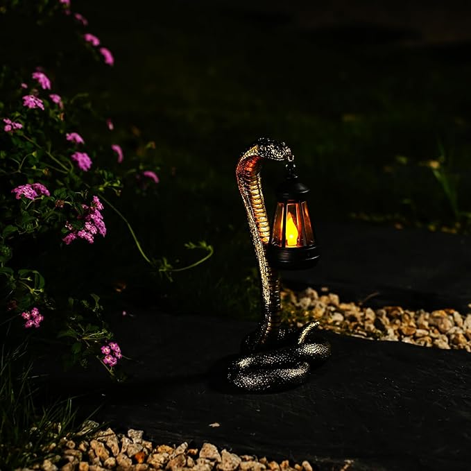 Solar Garden Outdoor Statues Snake with Solar Lights Outdoor Chrismtas Decorations - Lawn Decor Snake Statue for Patio, Balcony, Yard Ornament - Unique Housewarming Gifts（11.22" Bronze Colored）