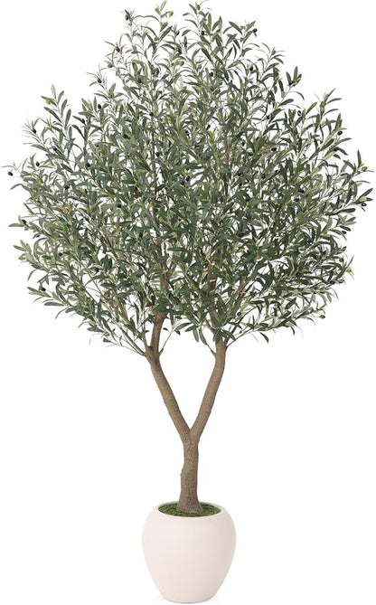 8FT Artificial Olive Tree - Realistic Tall Fake Plants with UV Resistant Leaves & Fruits,Faux Tree with Round White Pot,Perfect for Living Room,Office,Indoor/Outdoor Home House Decor,VN163