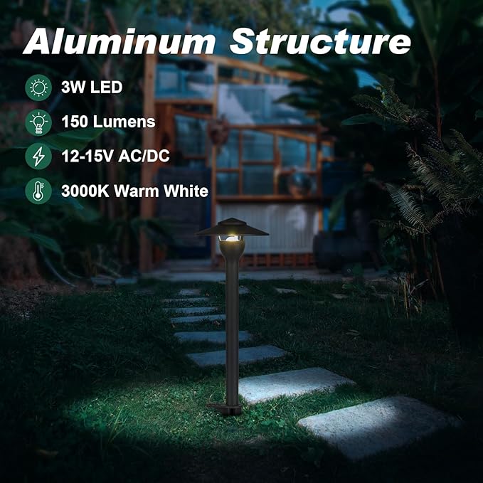 Low Voltage Pathway Lights LED Landscape Lights, 4.5W 12V AC/DC, 3000K Warm White, Cast-Aluminum, IP65 Waterproof, ETL Listed, for Yard, Walkway, Garden, 6 Pack