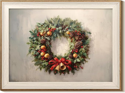 InSimSea Christmas Decor Framed Wall Art, Christmas straw wreath Canvas Painting, Pleasant Holiday decor Unique Christmas Gifts For Table Wall Farmhouse Mantel Home Office 12L x 16W