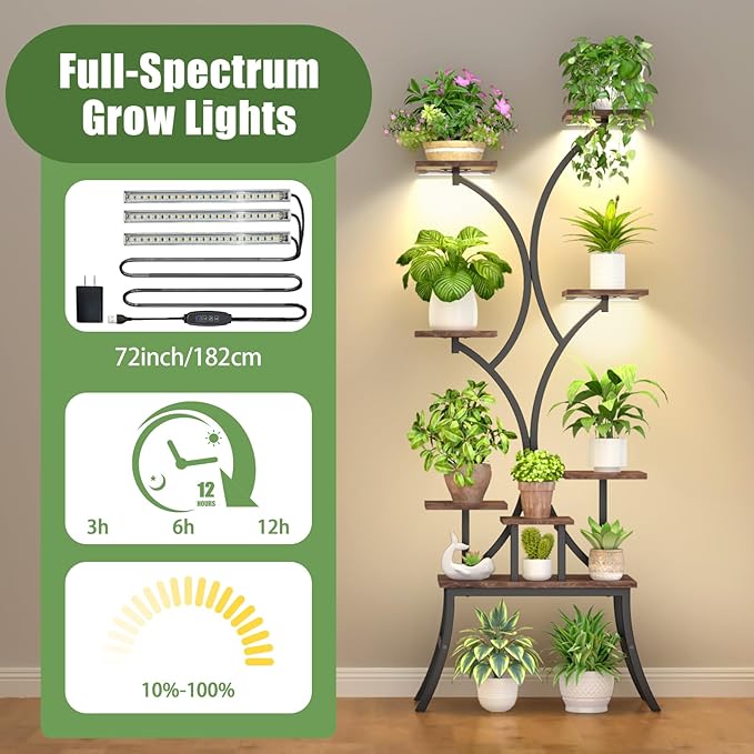 Plant Stand Indoor with Grow Lights - 62'' Tall Plant Stand Corner Plant Stands 8 Tiered Large Flower Holder Display Rack for Living Room Bedroom Office Home Decor
