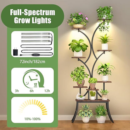 Plant Stand Indoor with Grow Lights - 62'' Tall Plant Stand Corner Plant Stands 8 Tiered Large Flower Holder Display Rack for Living Room Bedroom Office Home Decor