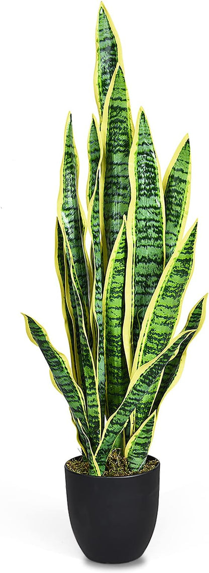 Goplus Fake Snake Plant, 36" Tall Artificial Potted Floor Plant, Large Faux Sansevieria Plant with 6'' Pot and 20pcs Leaves for Living Room House Modern Office Indoor Decor