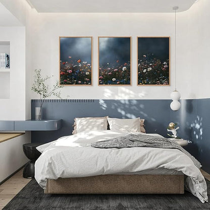 LHIUEM Large Nature Moody Floral Framed Canvas Wall Art,Abstract Dark Wall Decor,Wildflower Botanical Landscape Wall Painting,Picture Artwork for Living Room,Bedroom,Dining Room,Office -16"x24"x3