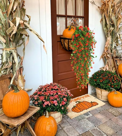 Faux Hanging Plants Hanging Greenery Outdoor Artificial Vines for Outdoors Hanging Plants with Flowers Artificial Hanging Plants Indoor Outdoor Wall Garden Wedding Interior Decoration(Orange Red)