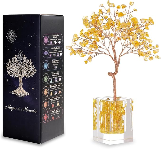 Citrine Crystal Tree of Life Healing Crystals and Stones Home Office Desk Decor Money Bonsai Fengshui Tree for Positive Energy Good Luck Handmade Spiritual Gifts for Women