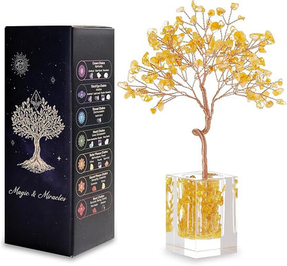 Citrine Crystal Tree of Life Healing Crystals and Stones Home Office Desk Decor Money Bonsai Fengshui Tree for Positive Energy Good Luck Handmade Spiritual Gifts for Women