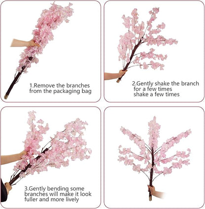 Artificial Cherry Trees Indoor Decor: Handmade Natural Fake Cherry Blossom Pink Tree Outdoor for Party Wedding Christmas