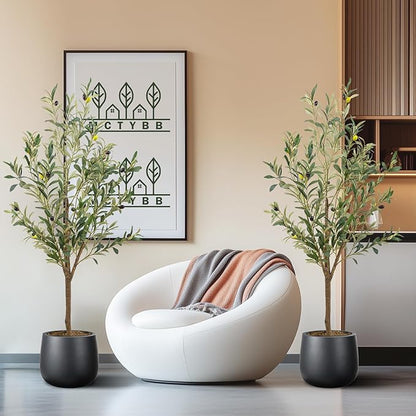 Artificial Fake Olive Tree 4FT Tall 2Pack Faux Silk Olive Tree for Home Living Room Office Decor Faux Artificial Plants Indoor Fake Potted Plants with Fruit & Free Moss