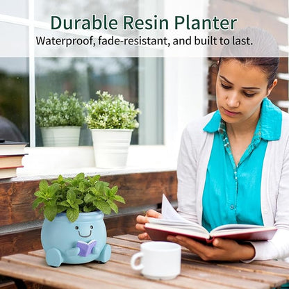 Book Lover Gift Set- Cute Reading Planter Pot with 5 Heart Leather Bookmarks & Quote Card, Cozy Desk Decor for Teacher, Librarian, Women, Mom, Friend, Colleague