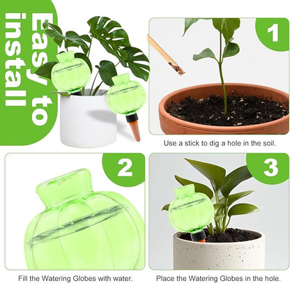 4 Pcs Plant Self Watering Globes, 17oz Large Plastic Water Bulbs Top Fill Watering Globes Slow Release Terracotta, Water Spikes Stakes for Indoor and Outdoor Plants (Green)