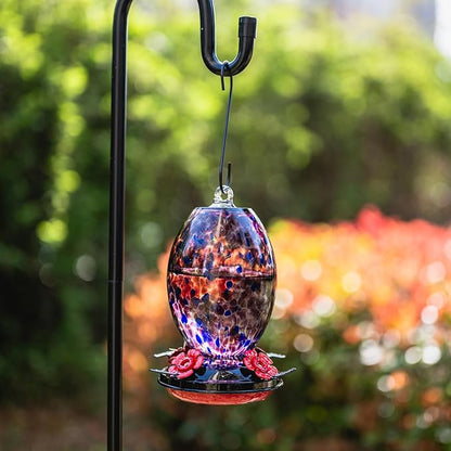 Muse Garden Glass Humming Bird Feeders for Outdoors - 27OZ Blown Glass Hummingbird Feeder - Unique Gift for Mom Women Grandparents, Outdoors Hanging Garden Decor, Includes Ant Moat & Brush, Purple