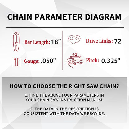 E & S 3 Pack 18 Inch Chainsaw Chain .325" Pitch .050" Gauge 72 Drive Links Semi-Chisel Chain Saw Chains for Husqvarna, Poulan, Craftsman, Greenworks and More Chainsaw Brands