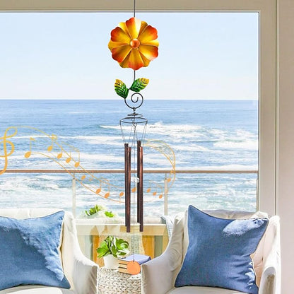 MUMTOP Wind Chimes for Outside Clearance - Garden Wind Chimes with Flower Wind Spinner, 33 Inch Deep Tone Metal Memorial Sympathy Windchimes for Patio Outdoor Porch Yard Decor Gifts(Orange)