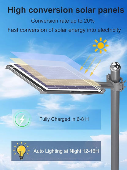 Ofuray Of-4000W Solar Street Lights Outdoor,24,000Mah High Power Solar Security Flood Lights Parking Lot Lights Commercial Dusk to Dawn, 6500k ip67 with Motion Sensor for Street,Court,Barn