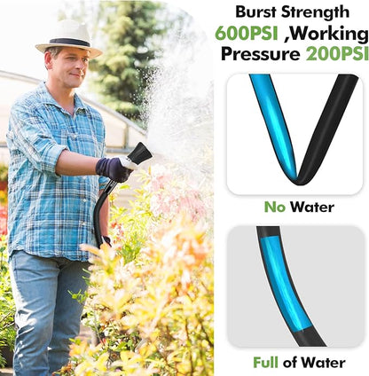 SPECILITE 3/4" Garden Hose 75 ft with High Flow Nozzle, Heavy Duty Flexible Hybrid Rubber Water Hose for Outdoor, Lightweight, Leak-Proof, No-Kink, 3/4"Brass Fittings,Black