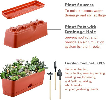 6-Pack Large Window Boxes16 Inch Rectangle Plant Box Rectangular Planters for Outdoor and Indoor Plants Plastic Windowsill Plant Pots for Herbs Vegetable Flowers Long Window Sill Planters