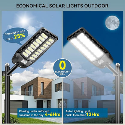 8000W Solar Lights Outdoor, Solar Street Lights Outdoor Waterproof with Motion Sensor and Remote Control, 6500K Dusk to Dawn Security Flood Light for Outside, Yard, Parking Lot, Garden, 1 Pack