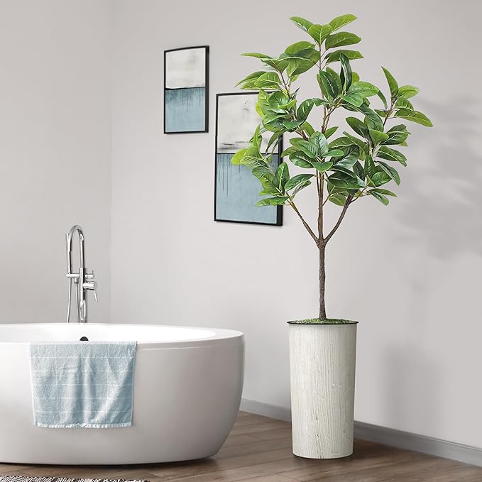 Artificial Tree in Modern Swirl Pattern Planter, Fake Rubber Silk TRE for Indoor and Outdoor Home Decoration - 70" Overall Tall (Plant Pot Plus Tree)
