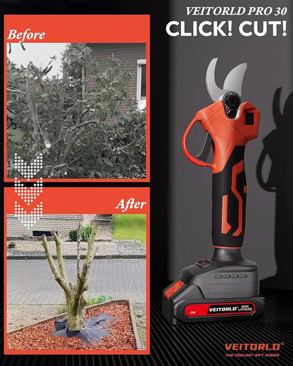 VEITORLD 2-IN-1 Cordless Electric Pole Pruning Shears, 15ft Reach, 1.2" Cutting Diameter, Battery Powered with 2x 2000mAh, Brushless Motor for Efficient Garden Tree Trimming, Branch Cutting（Red）