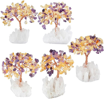 mookaitedecor Amethyst & Citrine Crystal Tree, Quartz Cluster Rock Crystal Base Bonsai Money Tree for Wealth and Luck