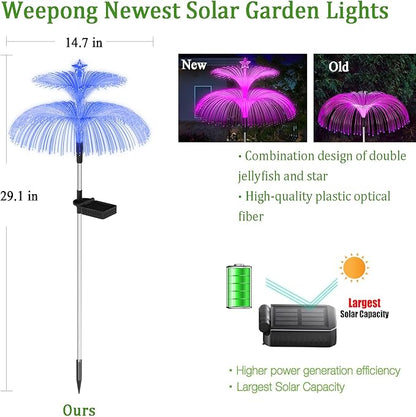 Solar Garden Lights 3 Pack New Upgraded Solar Lights Outdoor Waterproof 7 Color Changing Double Jellyfish and Star Flower Garden Decor Yard Lawn Christmas Outdoor,Gifts for Mother's Day Women