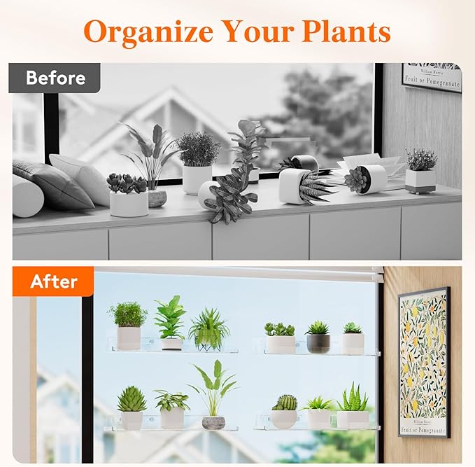 Lifewit Window Plant Floating Shelves 15 x 4 inch, 3 Pack Acrylic Suction Cup Shelf, Window Sill Extender for Indoor Succulent Plants, Micro Greens, Seed Starter Pots, Herb Planters